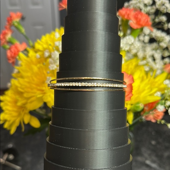 Elegant Gold and Sparkling Bangle Bracelet Dainty - Picture 3 of 8